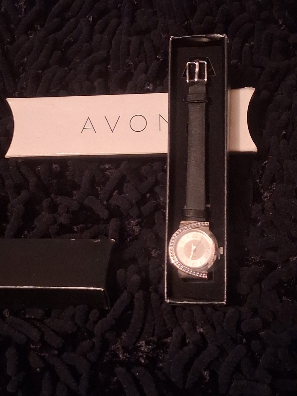 Avon Silver-Tone Watch with Black Strap
